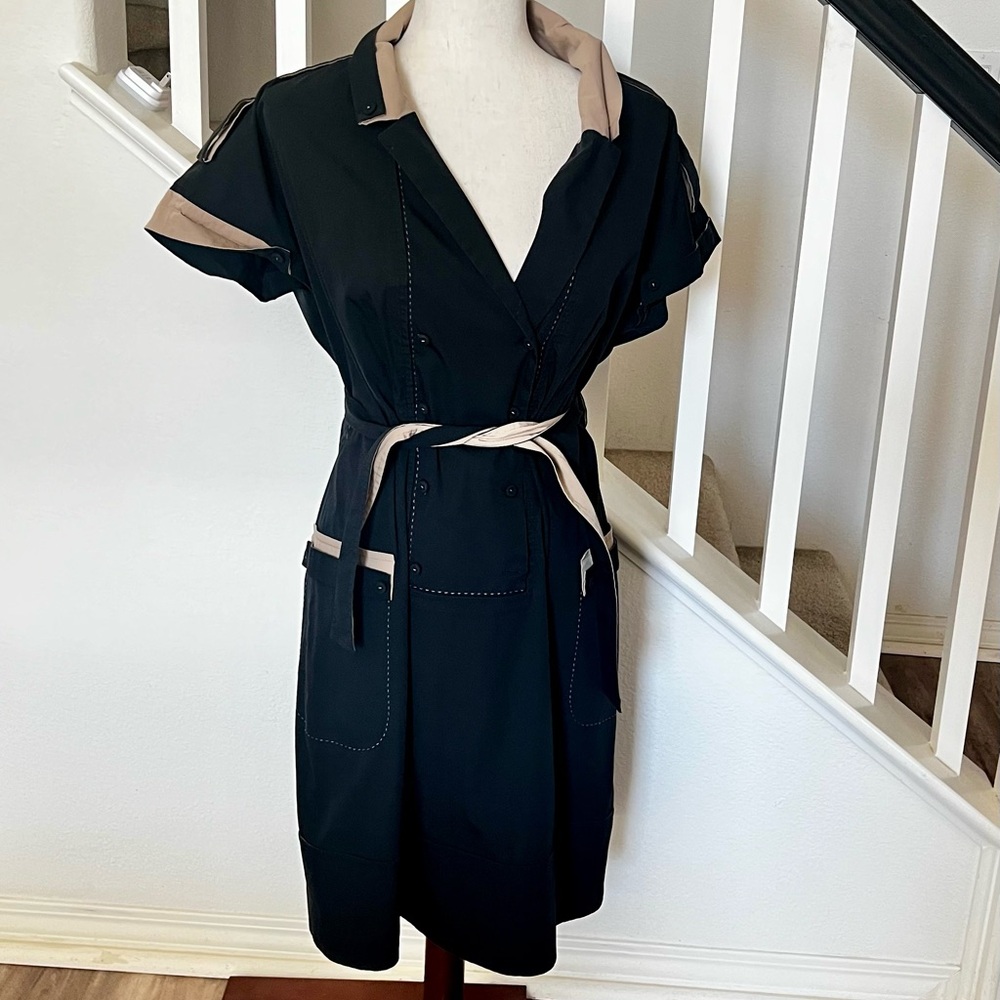 PAULE KA navy and Tan Midi double breasted Dress Size 44 looks like that =10/12